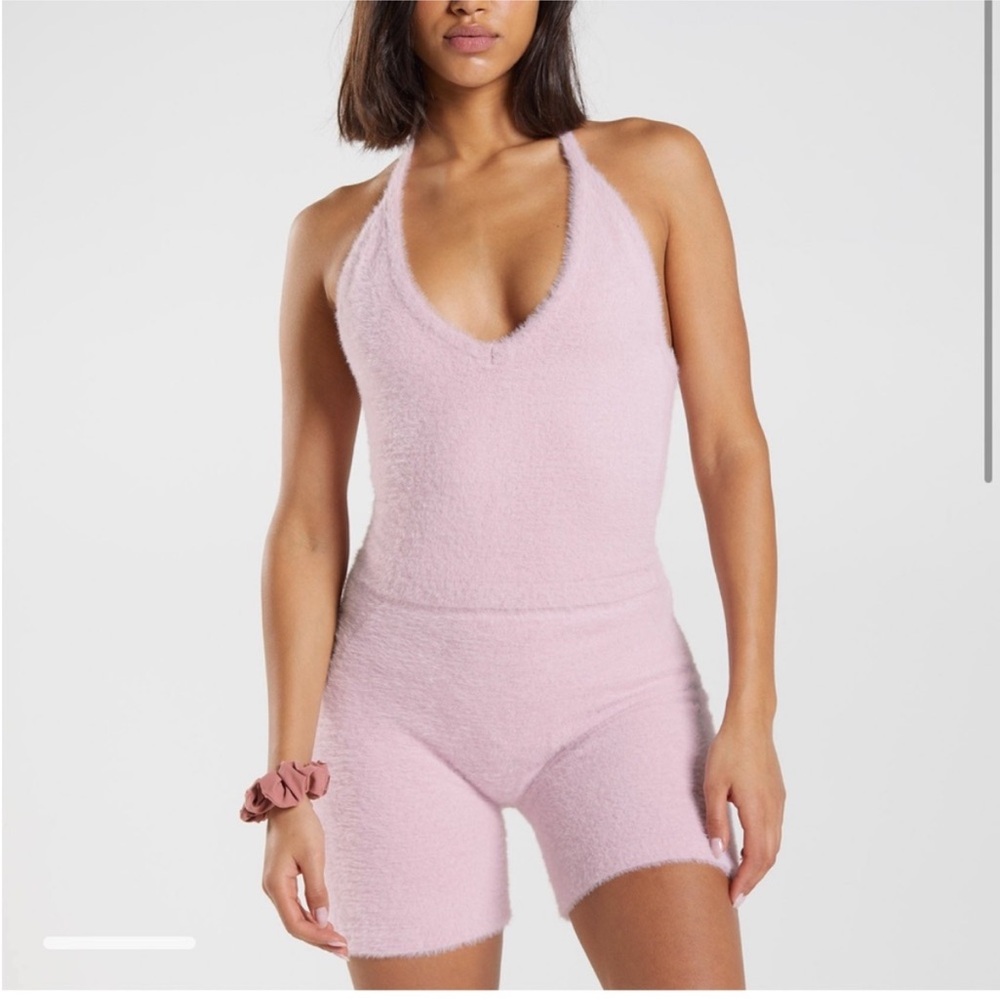 Gymshark Whitney Simmons Pink Fuzzy Knit Halter Top